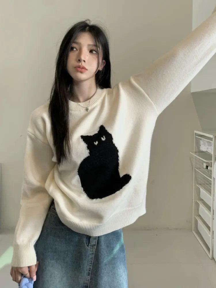 Y2K Grunge Cat Sweater: Vintage 90s Aesthetic for Cozy Summer Outfits & Cute Looks