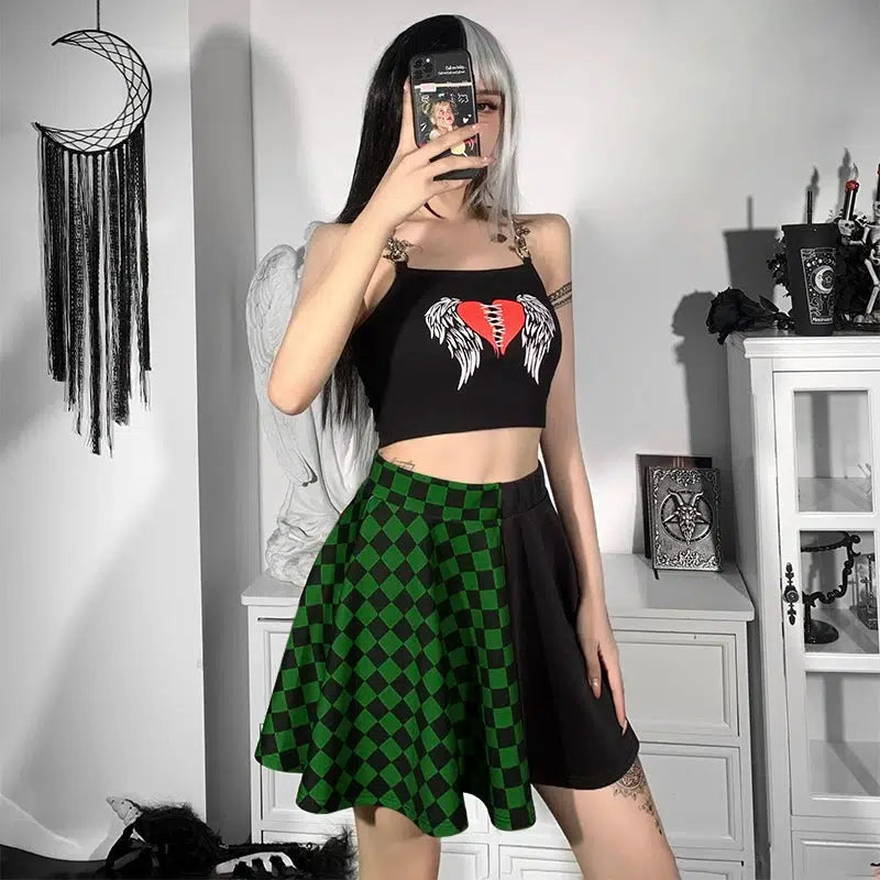 Y2K Grunge Checked A-Line Mini Skirt for Summer Outfits & Aesthetic Looks