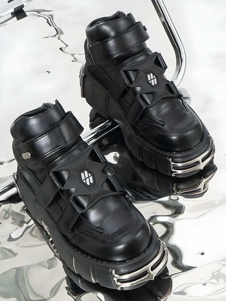 Y2K Grunge Chunky Platform Boots with Metal Details for 90s Fashion Aesthetic