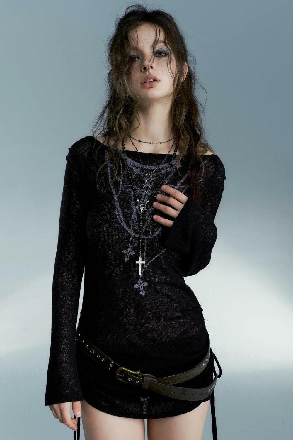 Y2K Grunge Cross Necklace Top - Trendy 90s Fashion for Summer Outfits & Aesthetic Looks