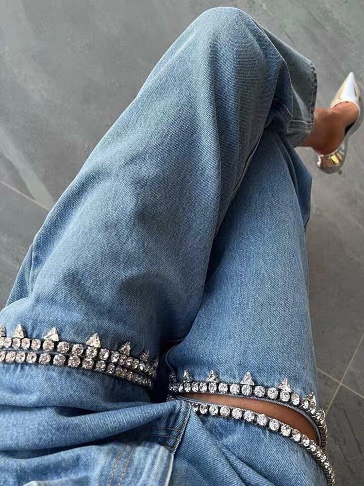 Y2K Grunge Cut-Out Jeans with Embellishments - Trendy 90s Style for Summer Outfits