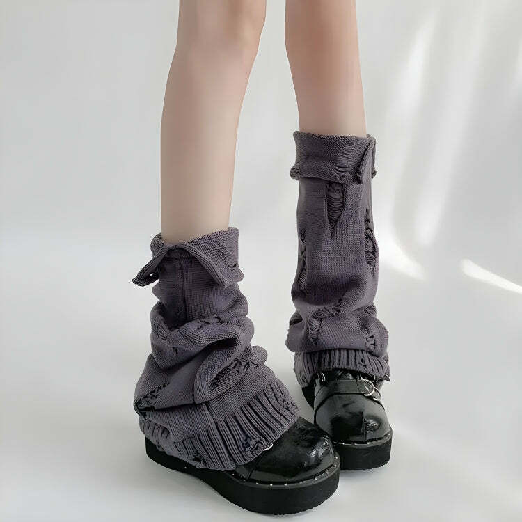 Y2K Grunge Distressed Knitted Leg Warmers for 2000s Fashion & Aesthetic Outfits