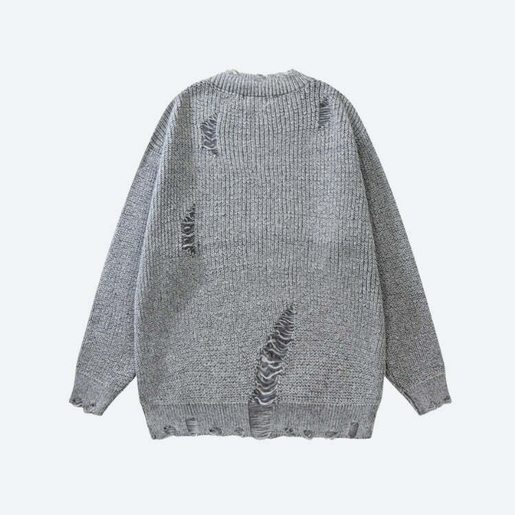 Y2K Grunge Distressed Knitted Sweater - Vintage 90s Aesthetic for Effortless Style