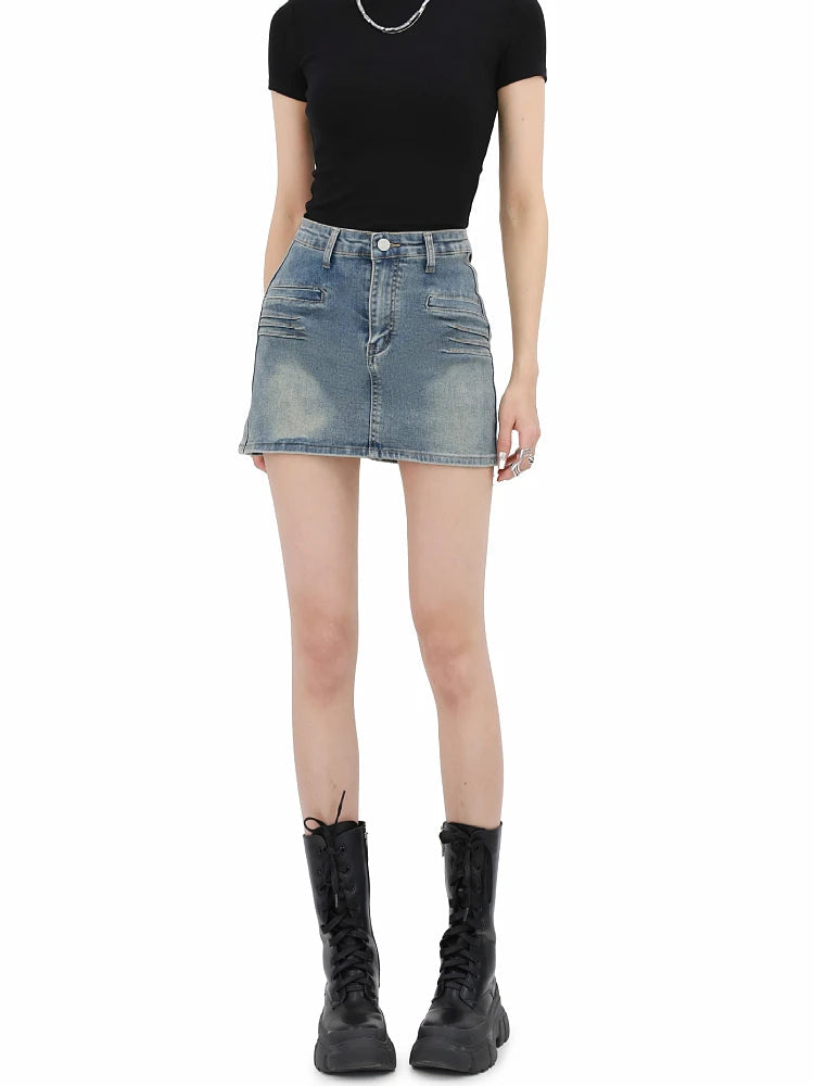 Y2K Grunge Fake Pocket Denim Mini Skirt - Vintage 90s Style for Trendy Summer Outfits