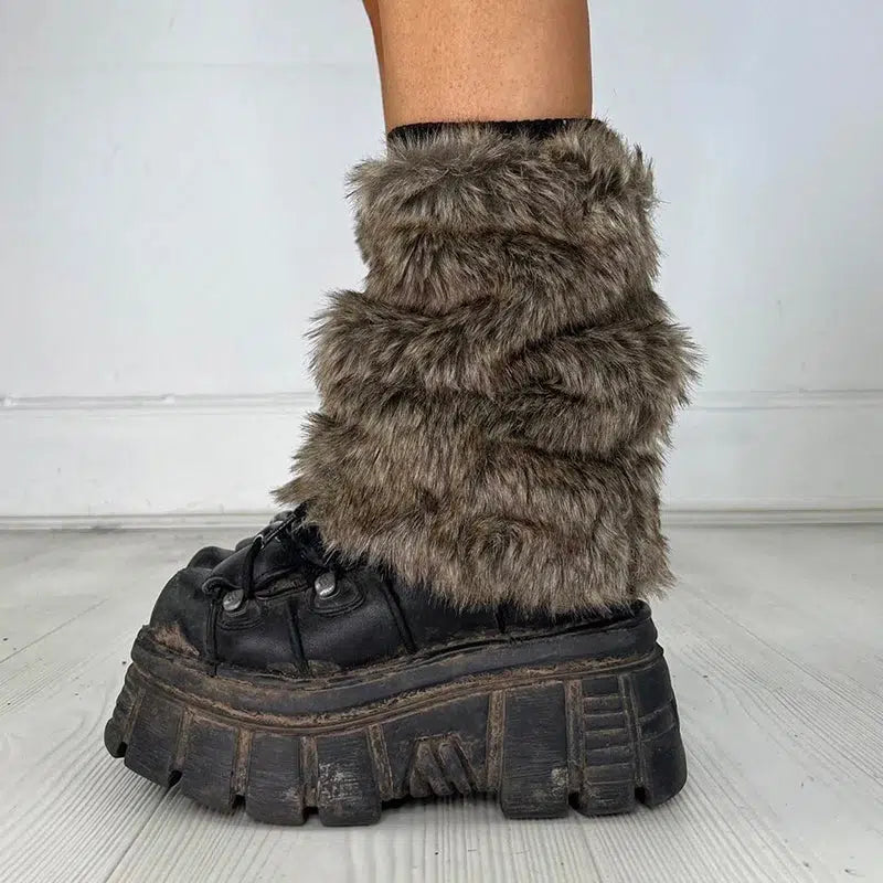 Y2K Grunge Faux Fur Leg Warmers for 2000s Fashion, Cozy Outfits & Aesthetic Looks