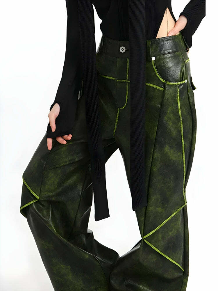 Y2K Grunge Faux Leather Cargo Pants for Trendy Summer Outfits & Aesthetic Looks