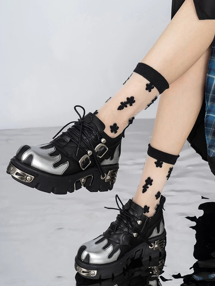 Y2K Grunge Flame Chunky Platform Shoes for 90s Aesthetic Outfits and Summer Vibes