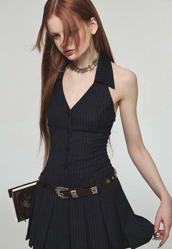 Y2K Grunge Halter Mini Dress - Vintage 90s Aesthetic Summer Outfit for Trendy Looks