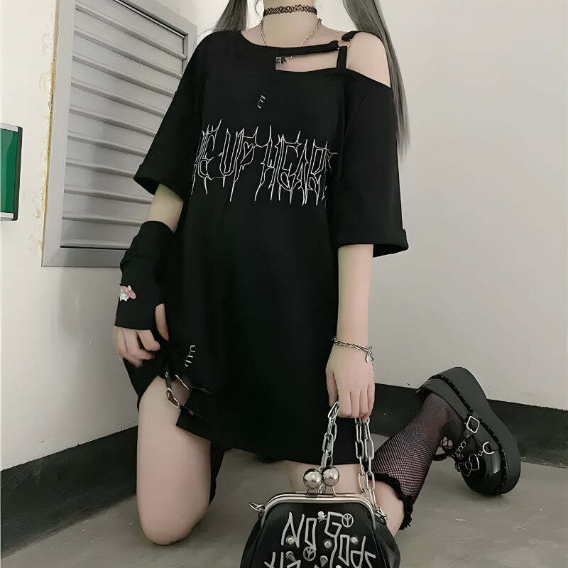 Y2K Grunge Heart Long Tee - Vintage 90s Aesthetic Top for Summer Outfits & Casual Looks