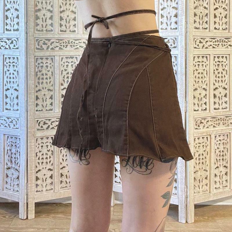 Y2K Grunge Lace-Up Mini Skort - Trendy Summer Outfit for 2000s Fashion Lovers