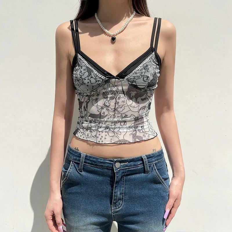 Y2K Grunge Mesh Top - Vintage 90s Aesthetic, Perfect for Summer Outfits & Casual Looks