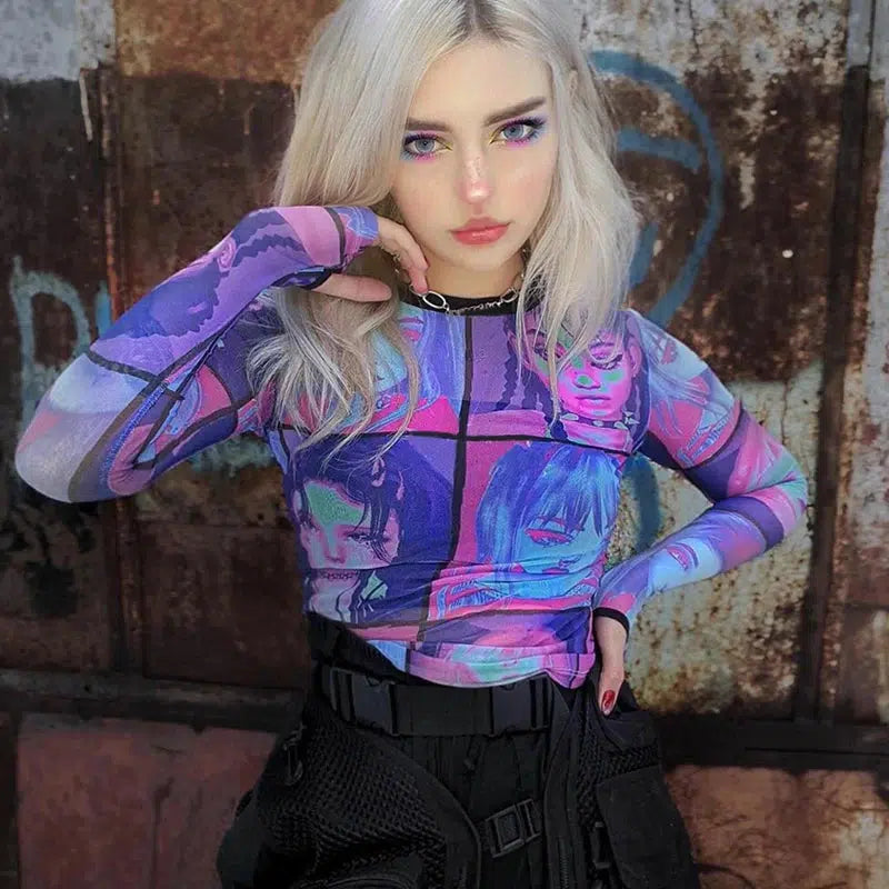 Y2K Grunge Mesh Top - Vintage 90s Aesthetic, Perfect for Summer Outfits & Festival Vibes