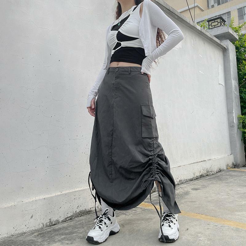 Y2K Grunge Parachute Maxi Skirt - Vintage 90s Aesthetic Summer Outfit for Trendy Looks