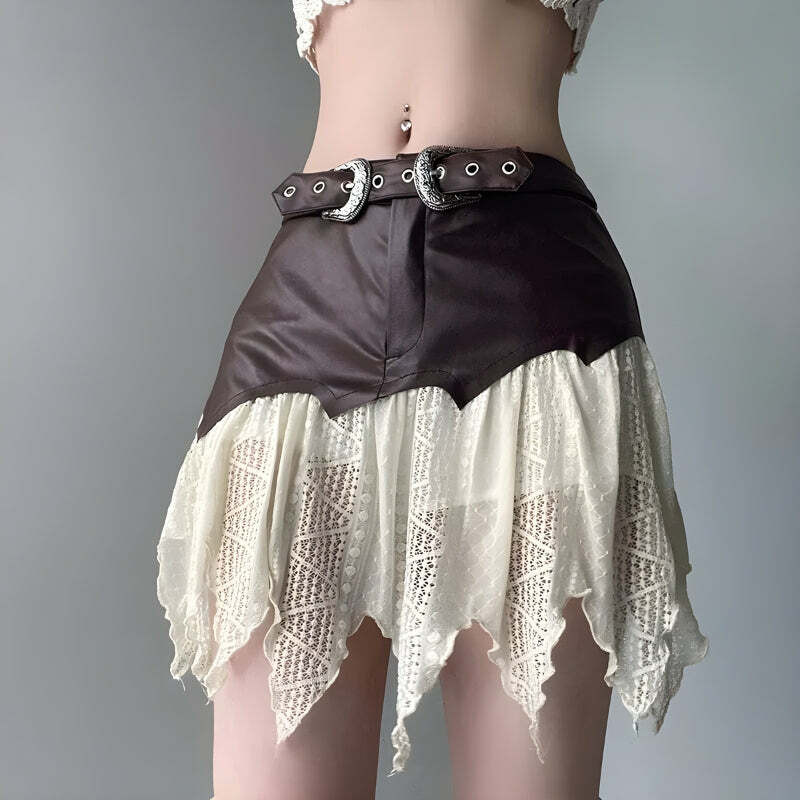 Y2K Grunge Patchwork Lace Mini Skirt - Vintage 90s Aesthetic Summer Outfit Essential