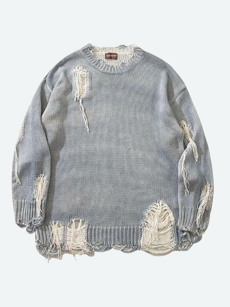 Y2K Grunge Tasseled Distressed Sweater - Vintage 90s Aesthetic for Effortless Style