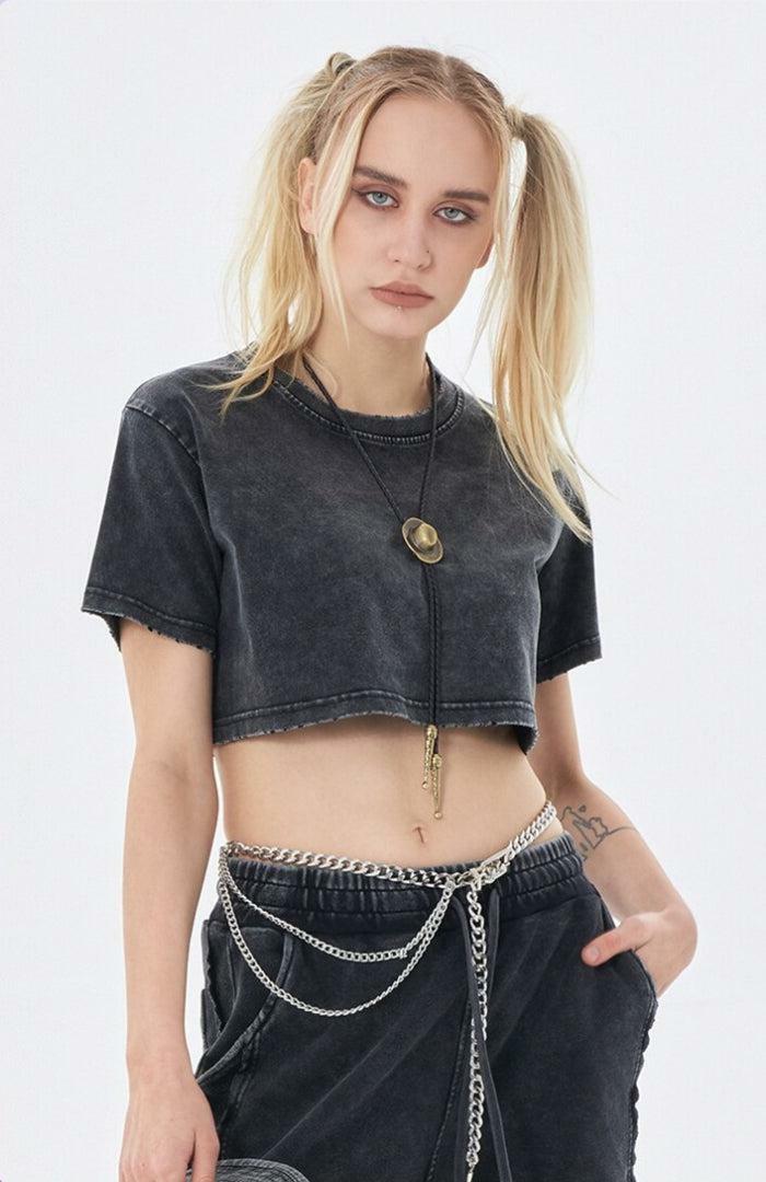 Y2K Grunge Washed Crop Top - Vintage 90s Aesthetic for Effortless Summer Outfits