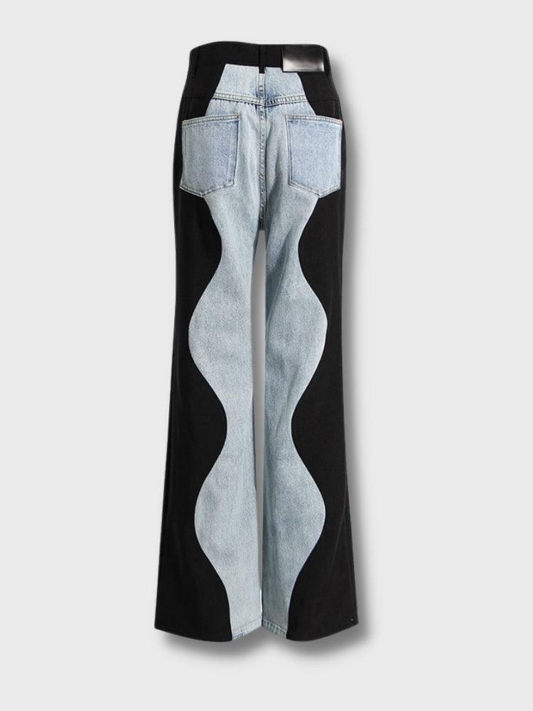 Y2K Grunge Wave Panel Jeans - Vintage 90s Style Baggy Jeans for Trendy Summer Outfits