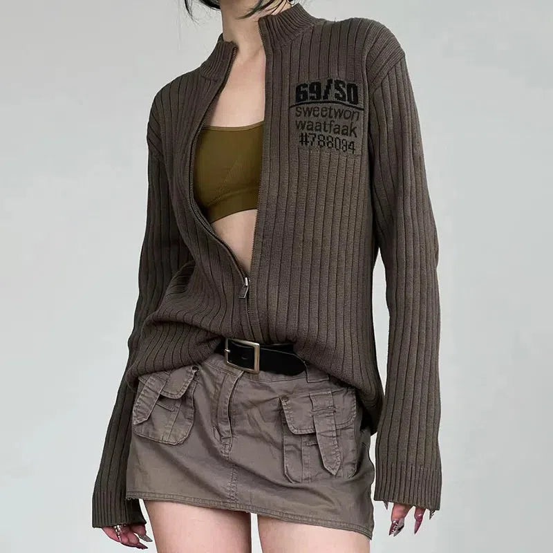 Y2K Grunge Zip-Up Cardigan Jacket for 90s Aesthetic Outfits and Summer Layering