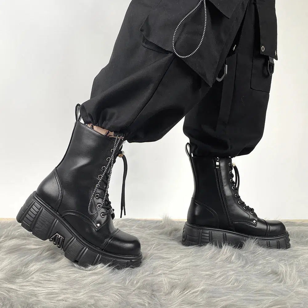 Y2K Grunge Zip-Up Platform Combat Boots for 90s Fashion & Aesthetic Outfits