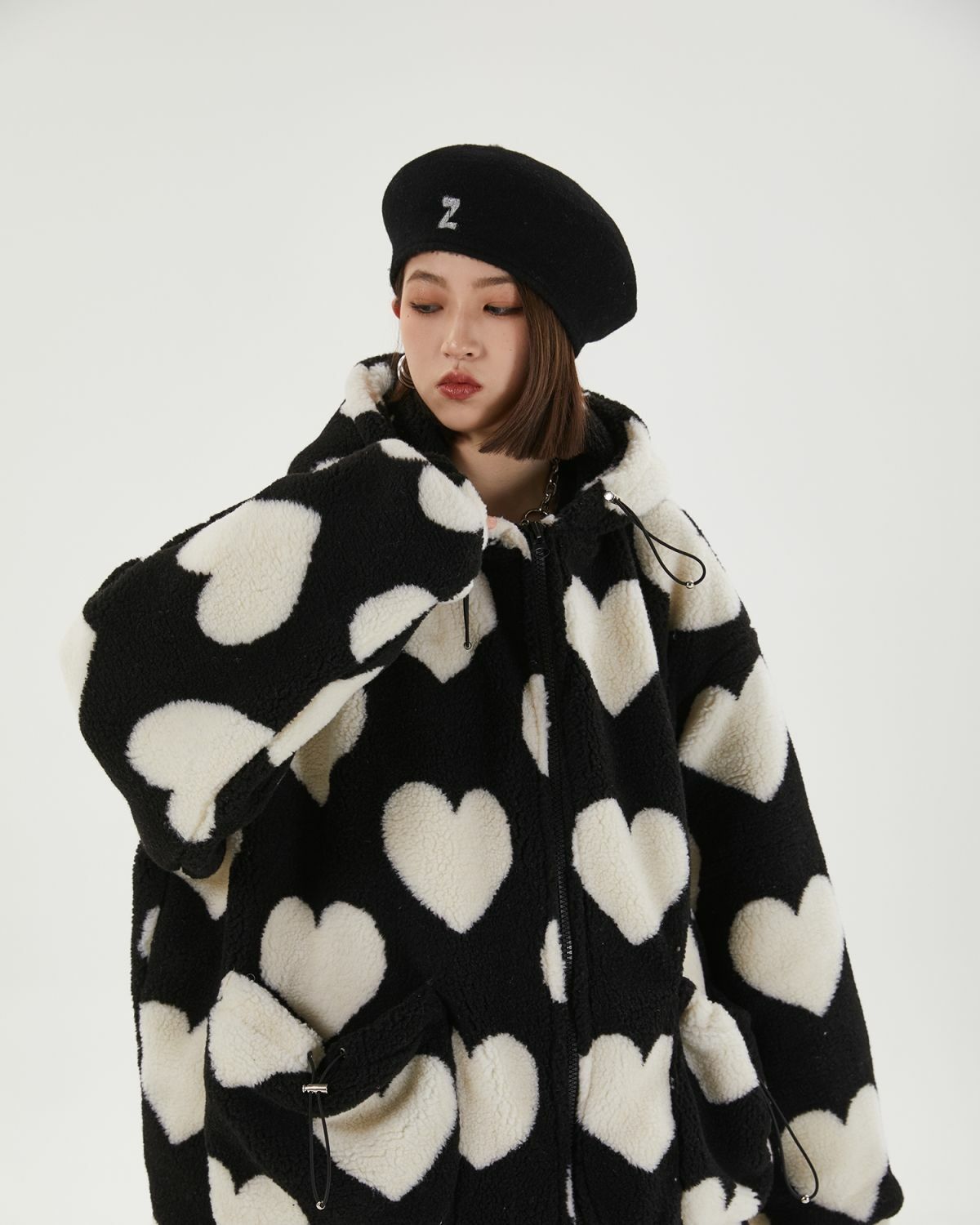 Y2K Heart Pattern Hooded Jacket - Trendy Grunge Style for Summer Outfits & Aesthetic Looks