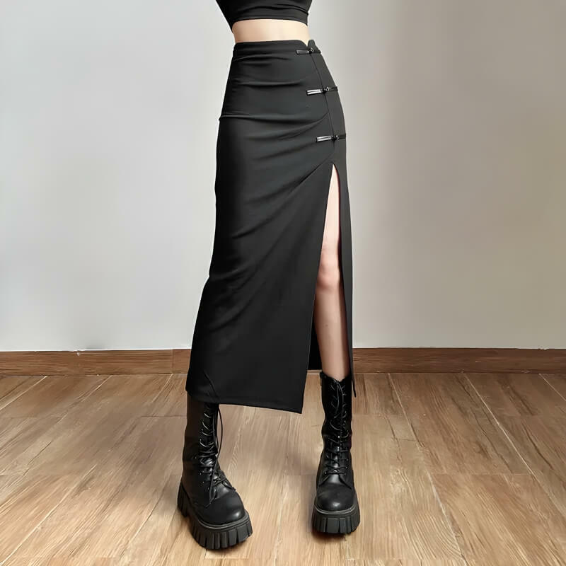 Y2K High Split Midi Skirt - Grunge Aesthetic Summer Outfit, 90s Fashion Essential