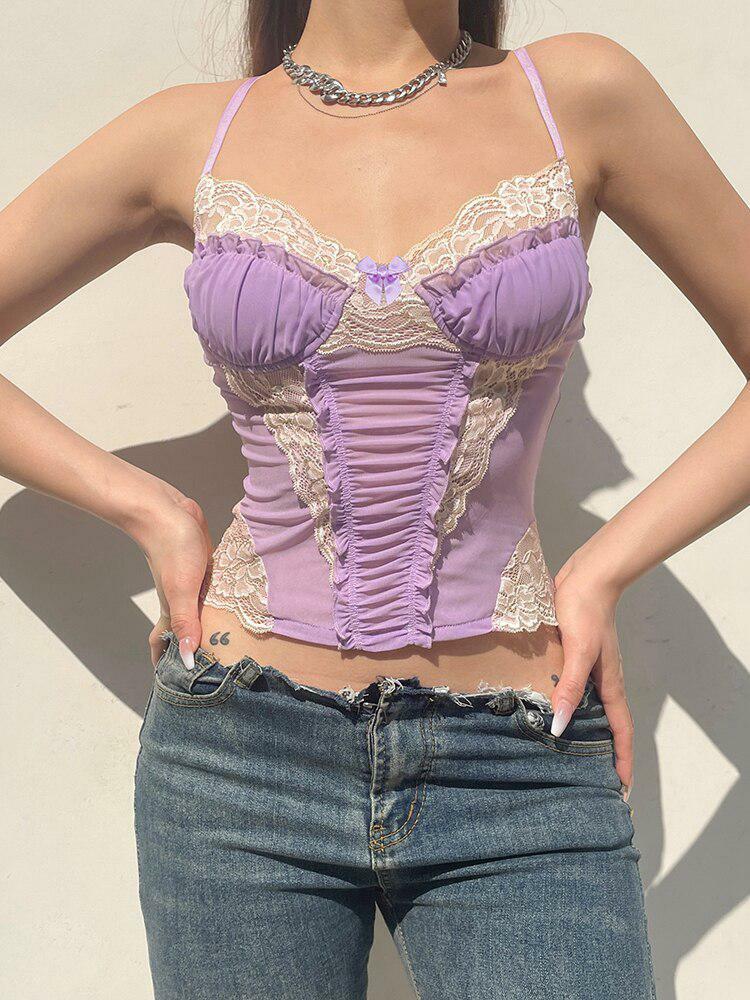 Y2K Lace Strap Crop Top - Trendy Summer Outfit for Grunge, Coquette, and 90s Aesthetic