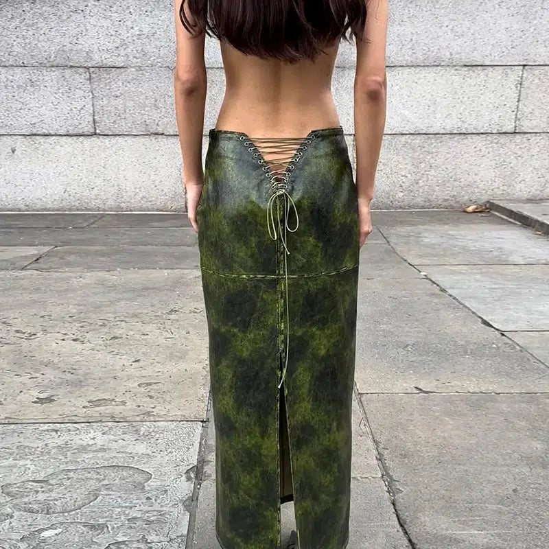 Y2K Lace-Up Split Maxi Skirt - Trendy Grunge Aesthetic for Summer Outfits & 2000s Fashion