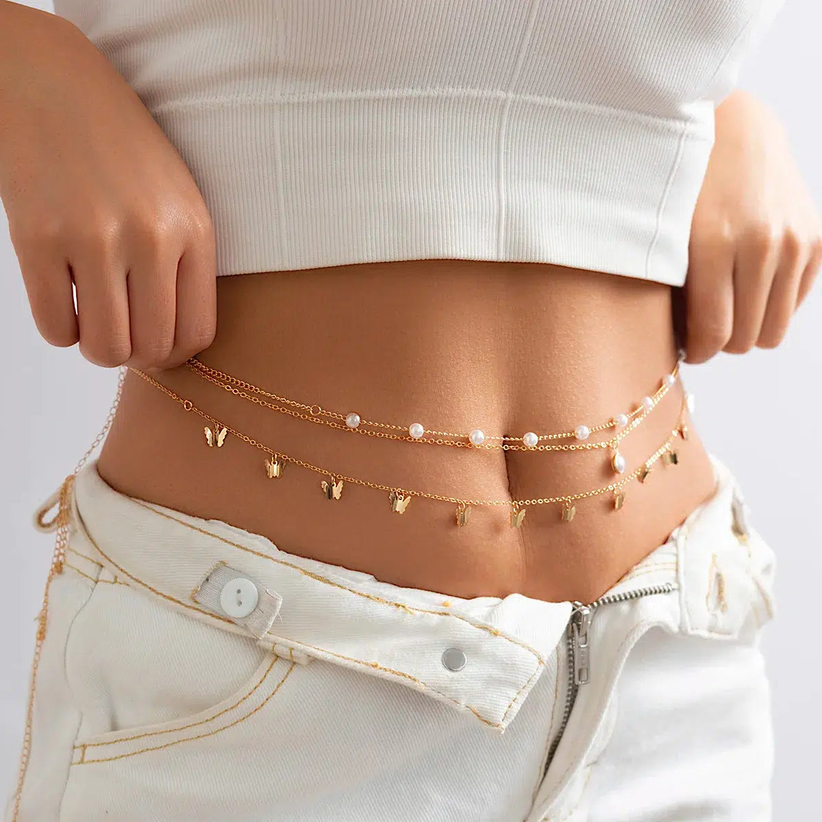 Y2K Layered Beaded Belly Chain for Summer Outfits, Grunge Aesthetic & Cute Looks