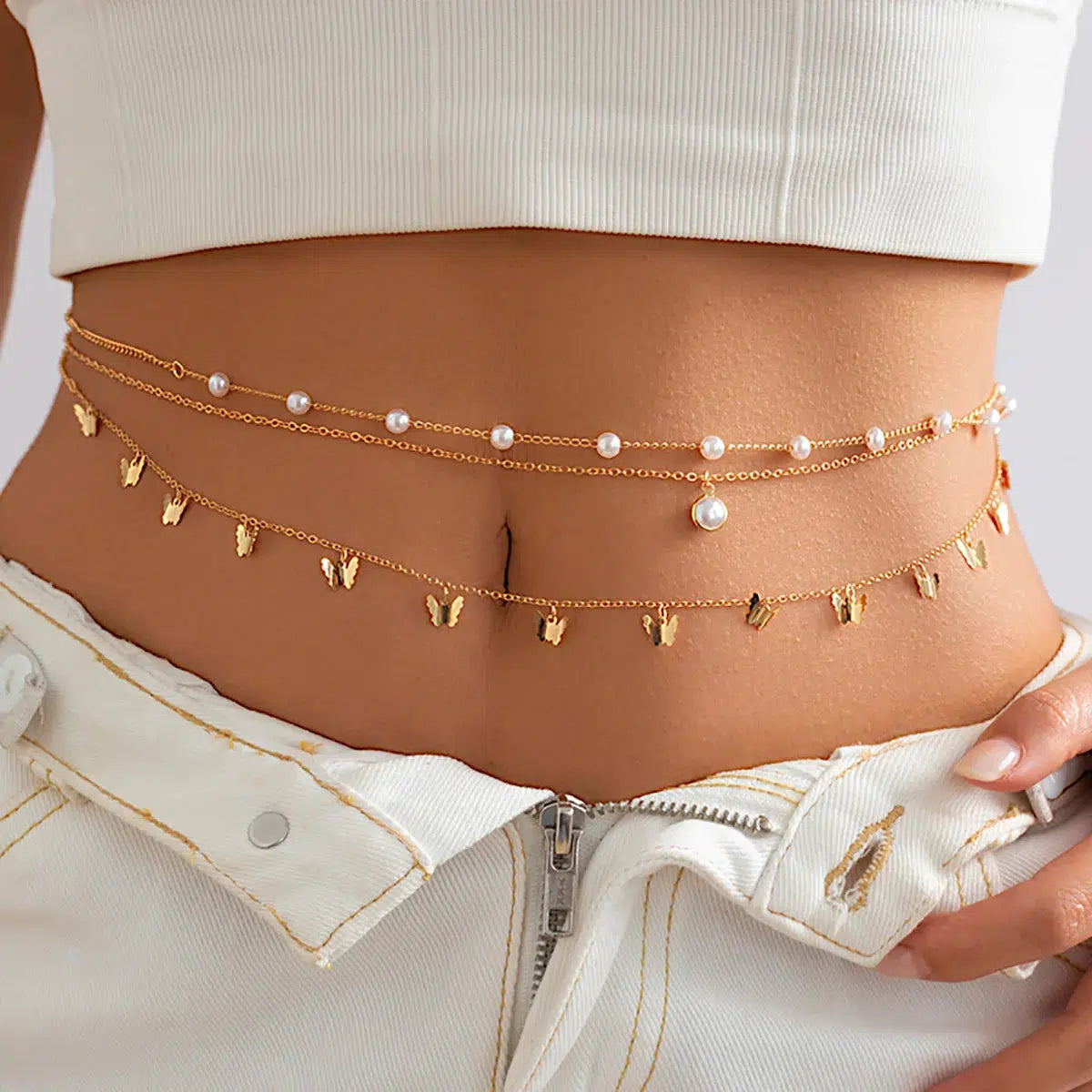 Y2K Layered Beaded Belly Chain for Summer Outfits, Grunge Aesthetic & Cute Looks