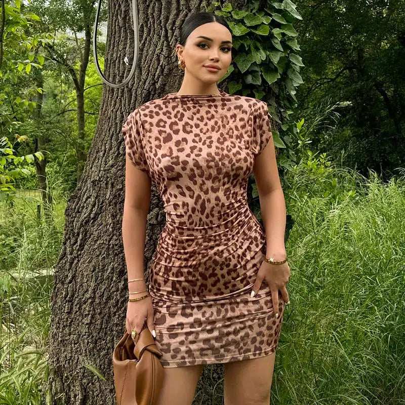 Y2K Leopard Bodycon Mini Dress - Trendy Summer Outfit for Grunge & Coquette Aesthetic