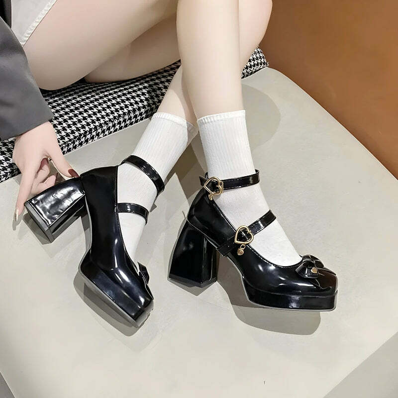 Y2K Mary Jane High Heels - Vintage Inspired Platform Shoes for 90s & Grunge Aesthetic Outfits