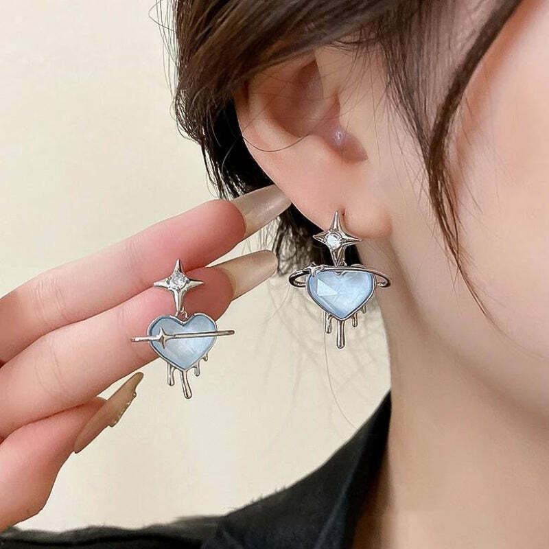 Y2K Melting Heart Earrings - Trendy Grunge Aesthetic Jewelry for 2000s Fashion Lovers