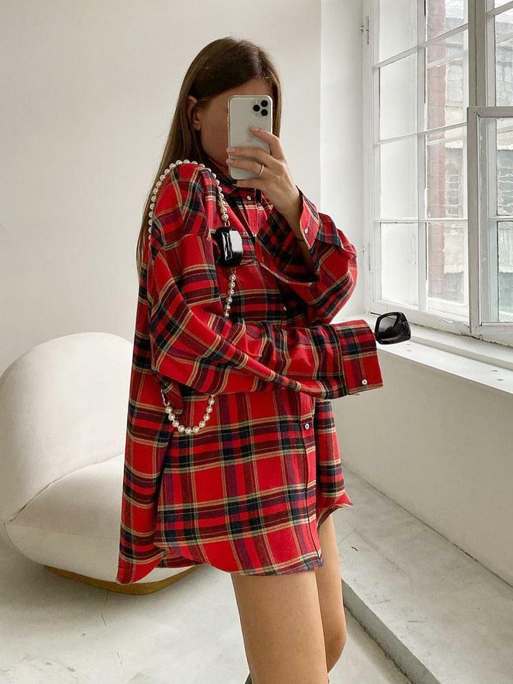 Y2K Oversized Plaid Shirt - Grunge Aesthetic, 90s Fashion, Perfect for Summer Outfits