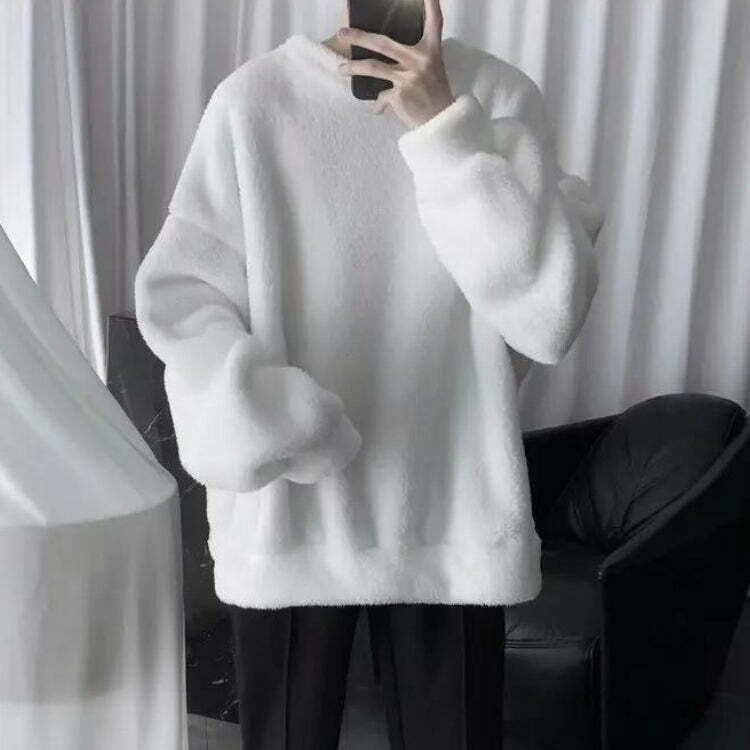 Y2K Oversized Teddy Sweatshirt - Grunge Aesthetic, Cozy Layer for 90s Fashion Lovers