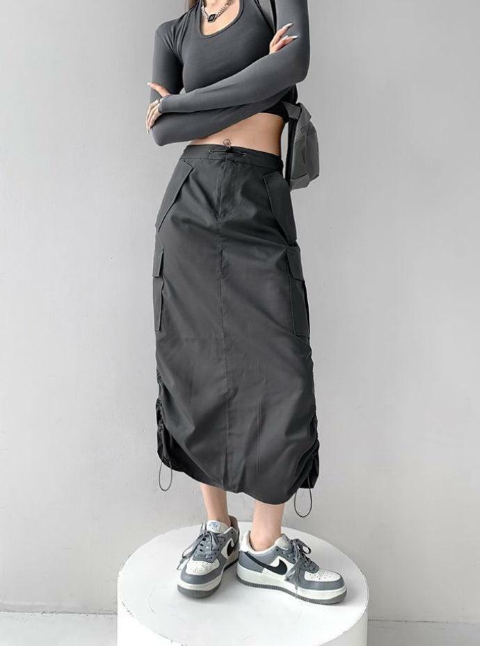 Y2K Parachute Midi Skirt - Trendy Cargo Style for Summer, Grunge & 90s Fashion Lovers