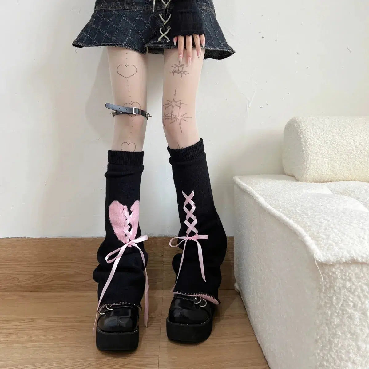 Y2K Pastel Goth Lace-Up Leg Warmers for Grunge Aesthetic & 2000s Fashion Outfits