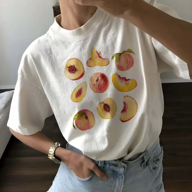 Y2K Peaches Tee: Vintage-Inspired Grunge Top for 90s Fashion Lovers & Aesthetic Outfits