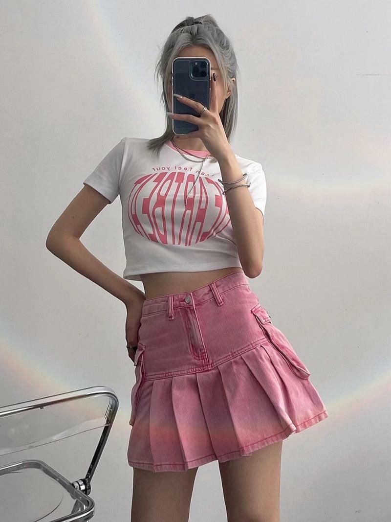 Y2K Pleated Cargo Mini Skirt - Trendy 90s Grunge Aesthetic for Summer Outfits