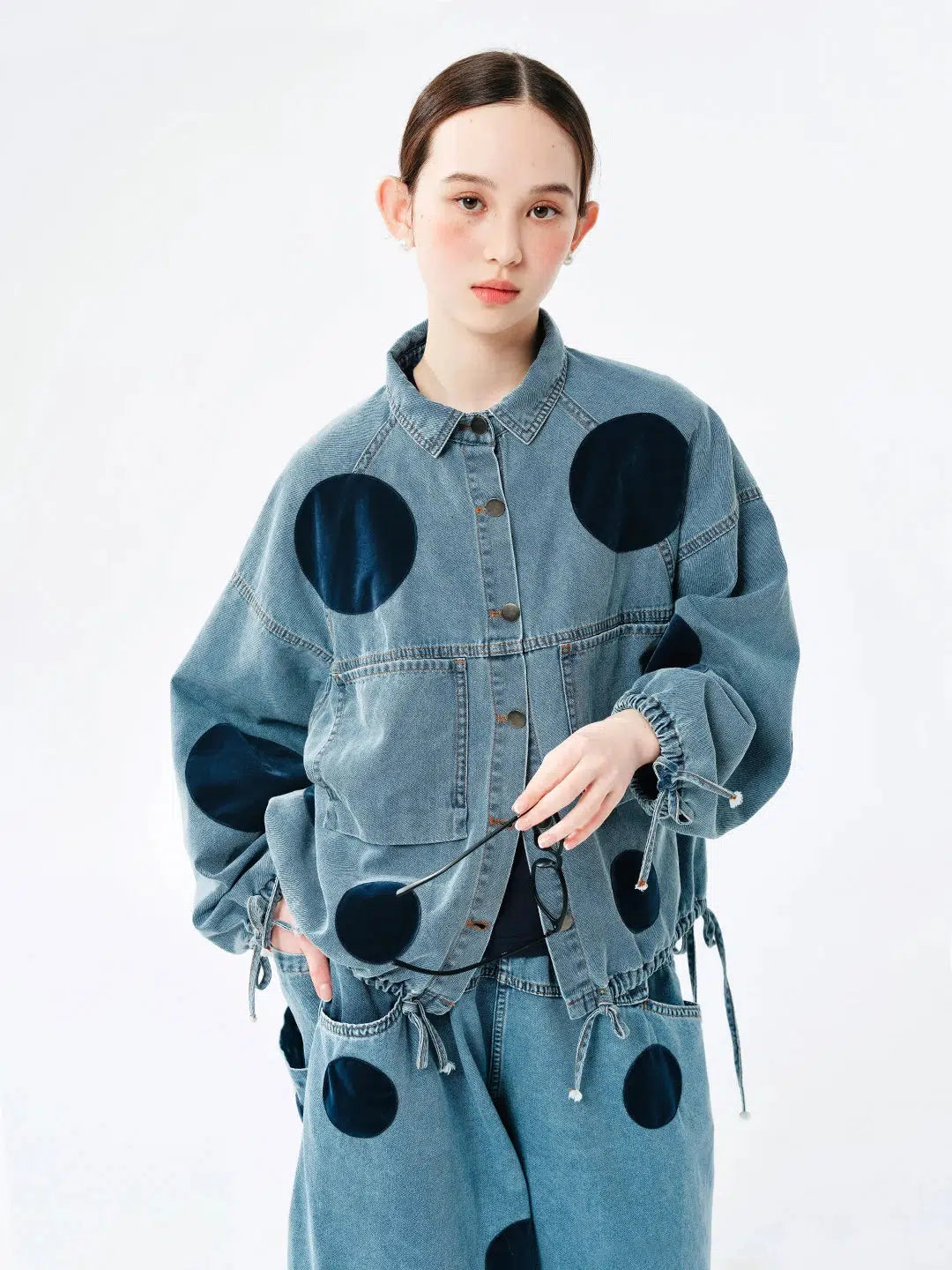 Y2K Polka Dot Denim Jacket - Vintage 90s Grunge Style for Trendy Summer Outfits