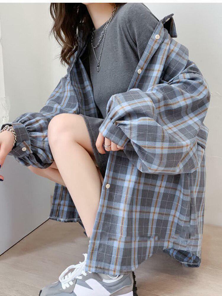 Y2K Puff Sleeve Plaid Shirt - Trendy 90s Grunge Aesthetic for Summer Outfits & Cute Looks