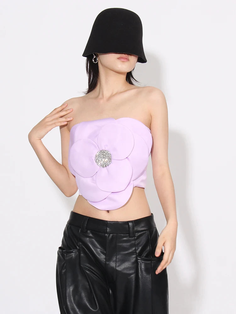 Y2K Rhinestone Zip-Up Strapless Top - Trendy Summer Outfit for Grunge & Coquette Aesthetic