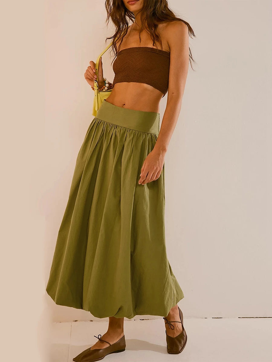 Y2K Ruched Bubble Hem Midi Skirt - Trendy Summer Outfit for Grunge & Coquette Aesthetic