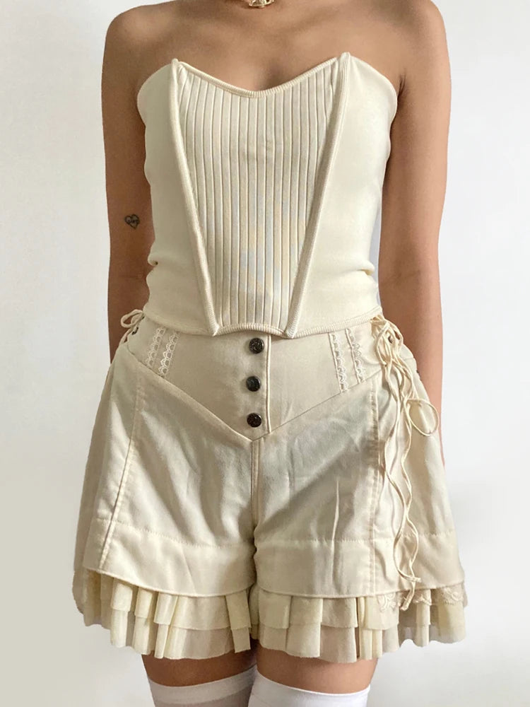 Y2K Ruffled Lace-Up Shorts for Summer: Trendy Grunge & Coquette Aesthetic Outfits