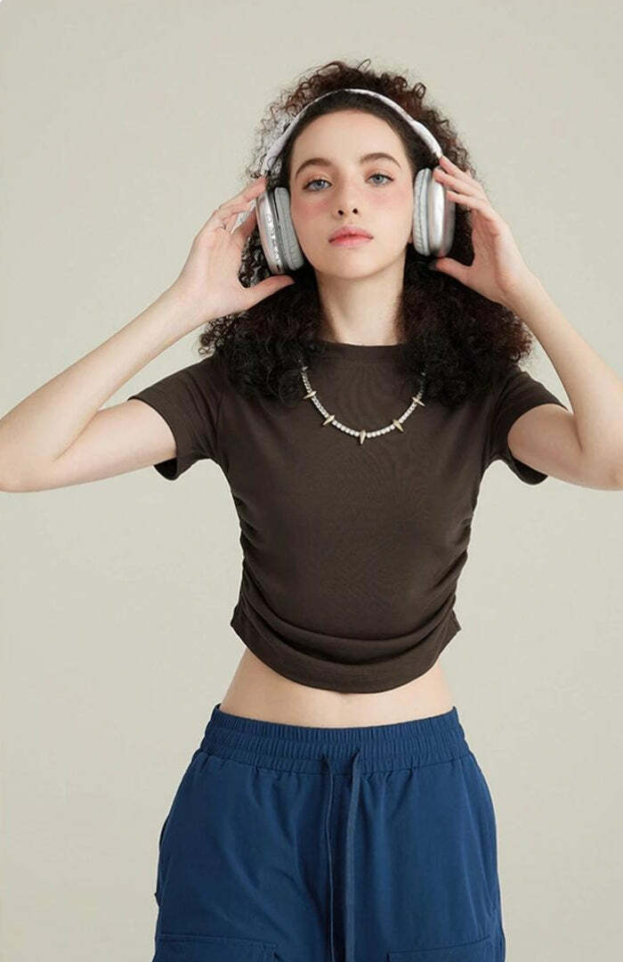 Y2K Side Ruched Crop Top - Trendy 90s Fashion, Grunge Aesthetic, and Summer Outfit Essential