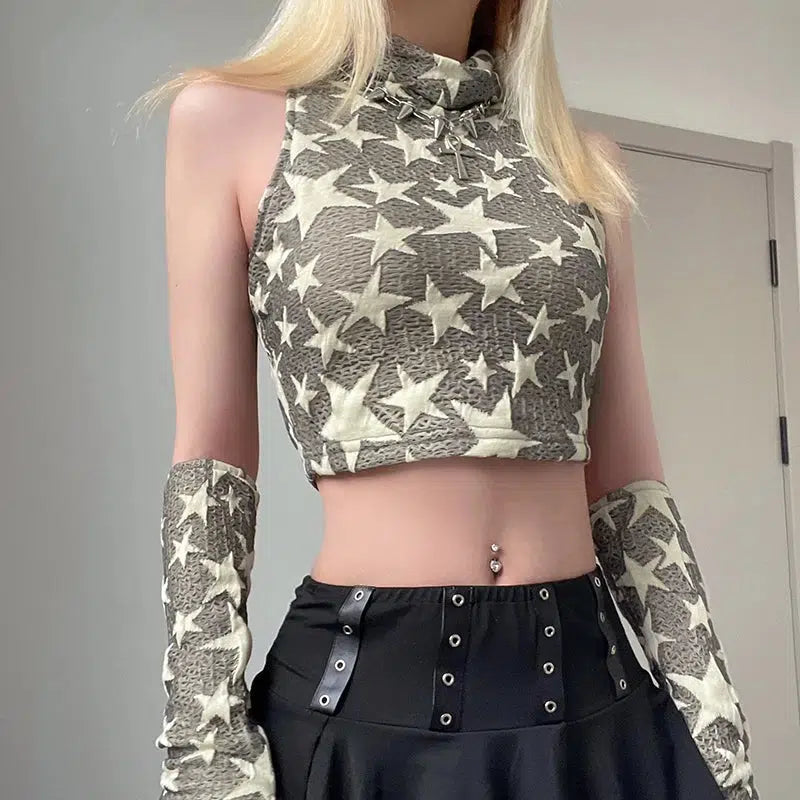 Y2K Star Embroidered Crop Top - Trendy 90s Aesthetic for Summer Outfits & Grunge Style