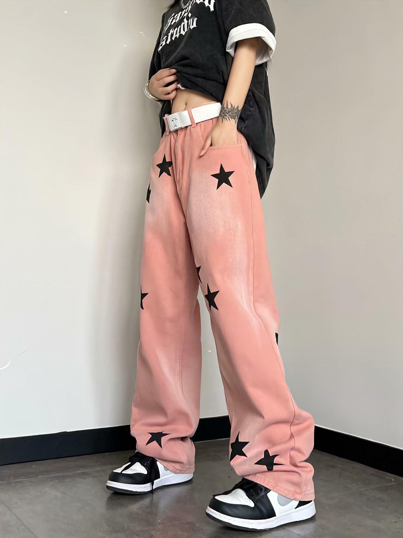 Y2K Star Print Baggy Jeans - Trendy 90s Grunge Style for Summer Outfits & Aesthetic Looks