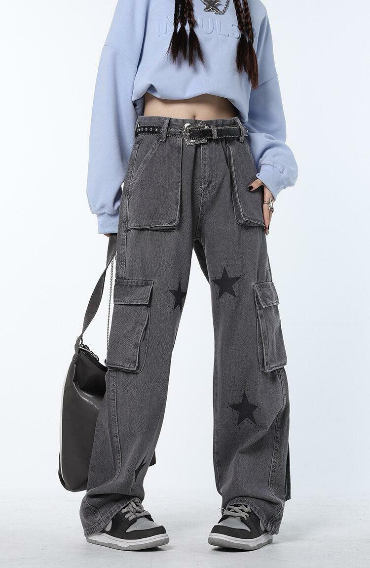 Y2K Star Print Cargo Pants - Trendy Grunge Style for Summer Outfits & Aesthetic Looks