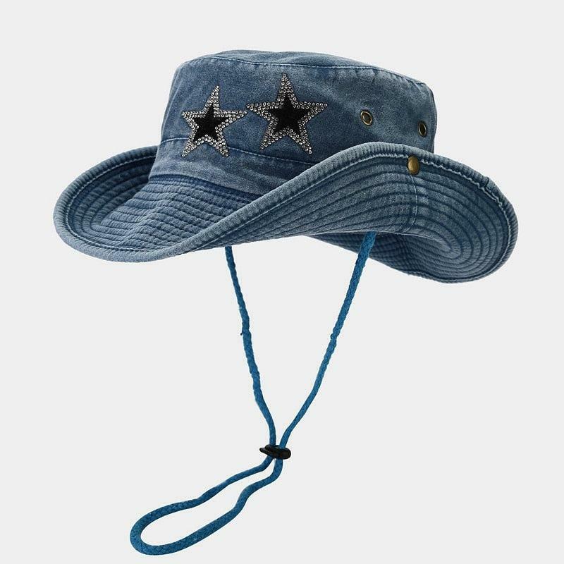 Y2K Star Printed Denim Trucker Hat for Grunge, Coquette, and 2000s Fashion Lovers