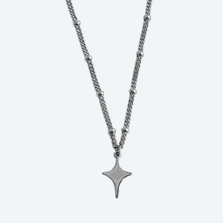 Y2K Star Silver Necklace - Trendy 2000s Fashion Jewelry for Grunge & Coquette Aesthetic