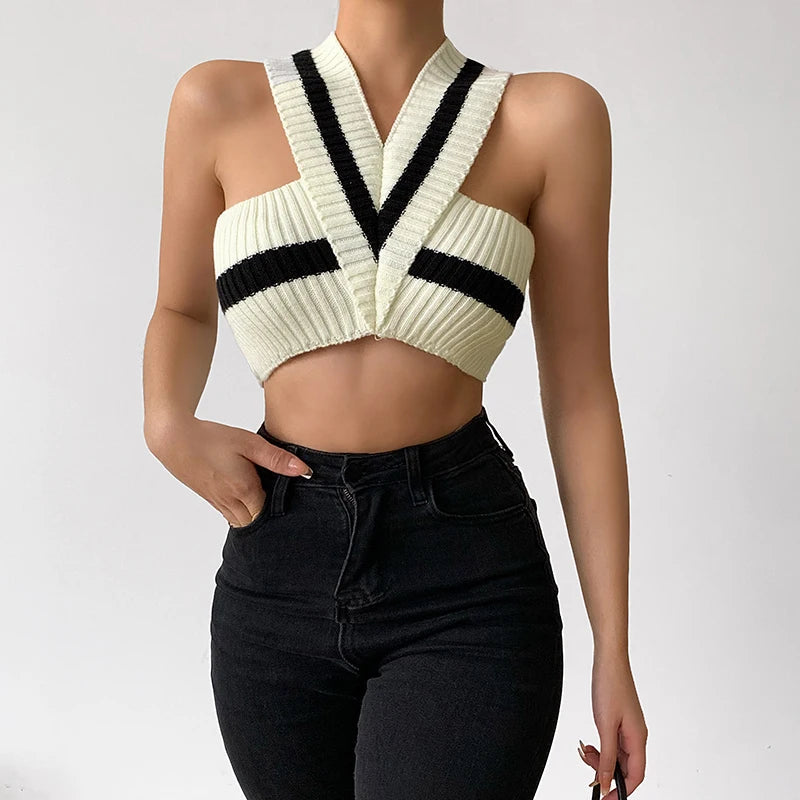 Y2K Striped Knitted Crop Top - Trendy 90s Aesthetic for Summer Outfits & Grunge Style